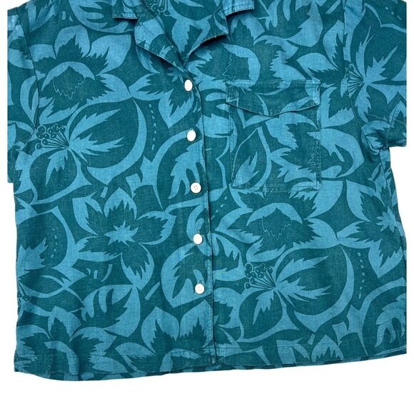 Madewell Womens Linen-Blend Camp Shirt in Tropicale Floral Short Sleeve Shirt L - Picture 12 of 14